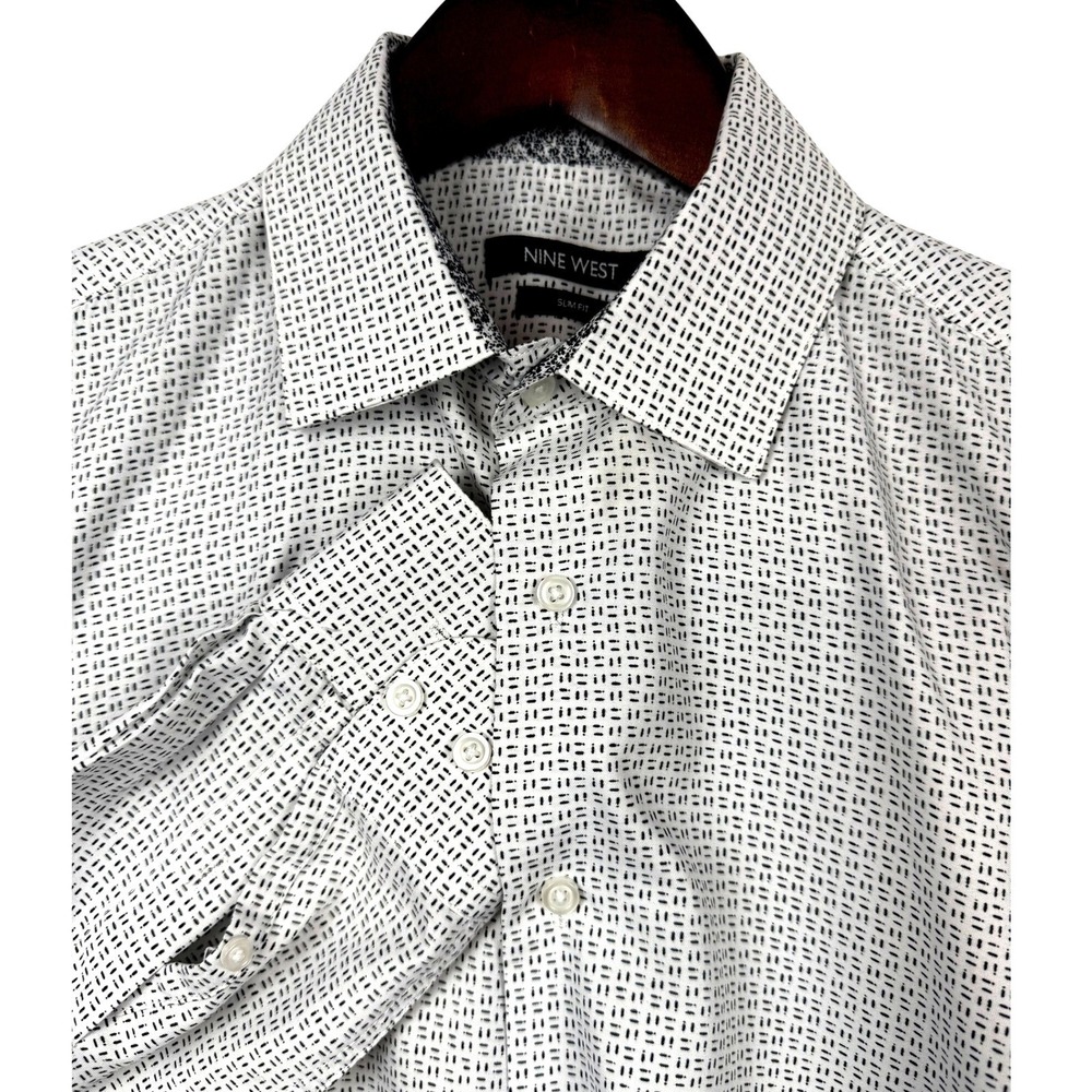 Nine West Mens Slim Fit Long Sleeve Dress Shirt Size M Patterned